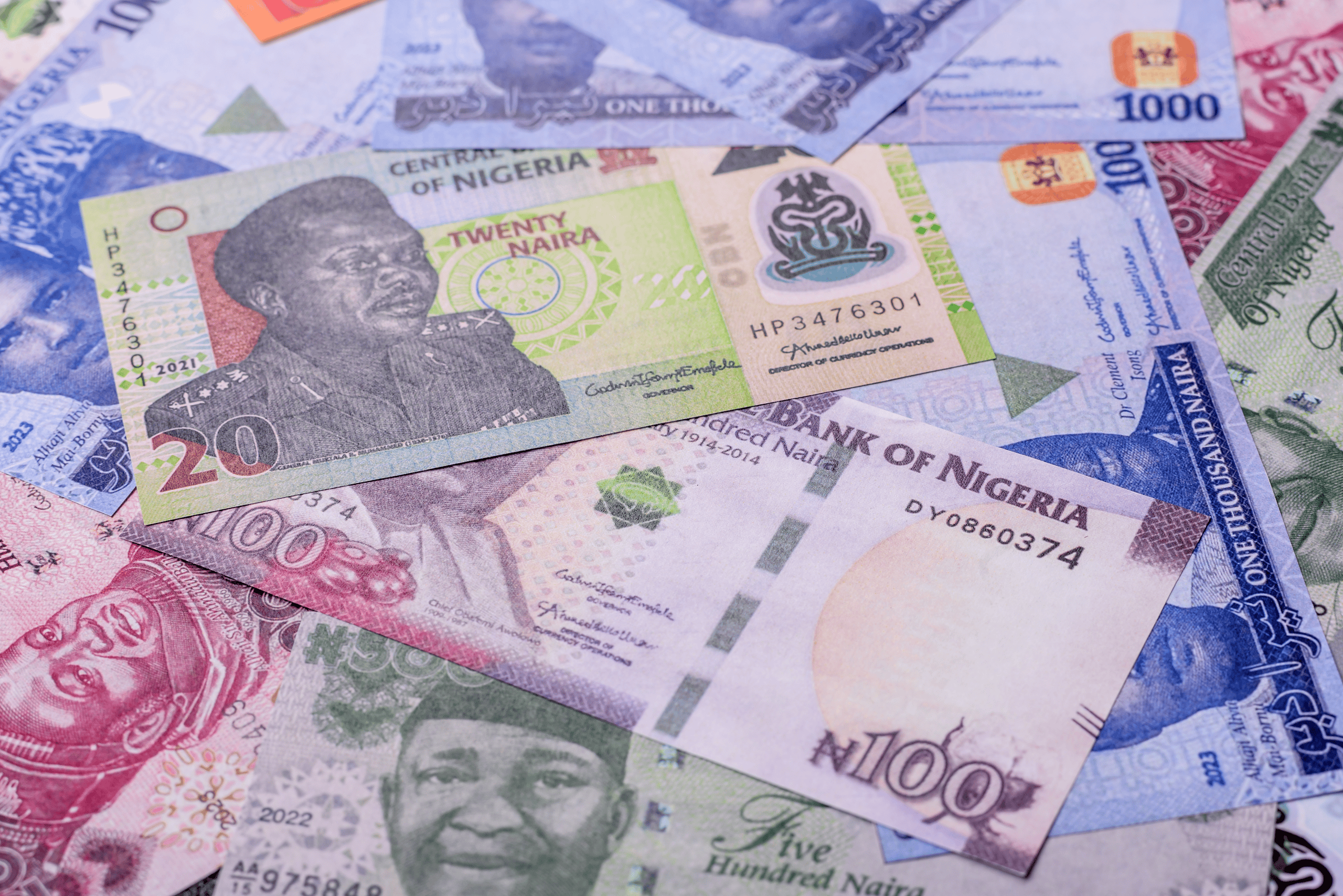 Nigeria money, naira, paper banknotes, cash. Nigerian money for doing business, travelling
