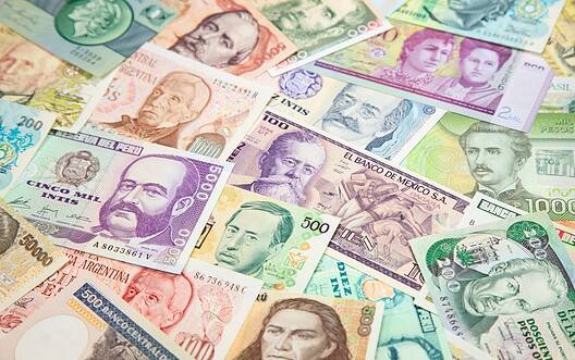 Variety of South American banknotes