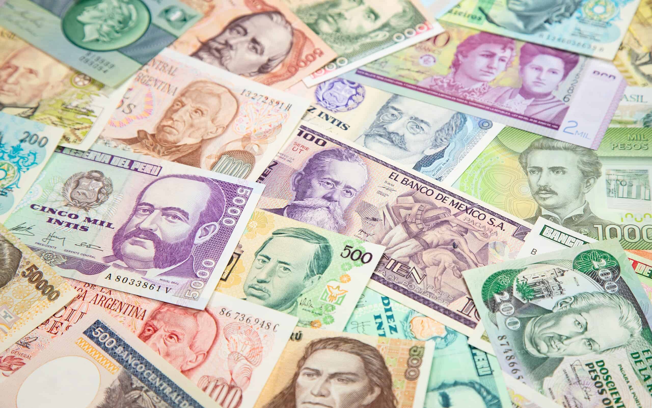 Variety of South American banknotes