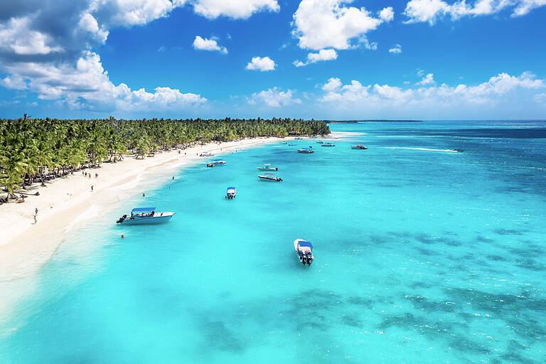 Saona Island beach in the Dominican Republic, highlighting growing tourism and infrastructure development.