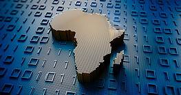 Africa digital map with coding numbers in backgound