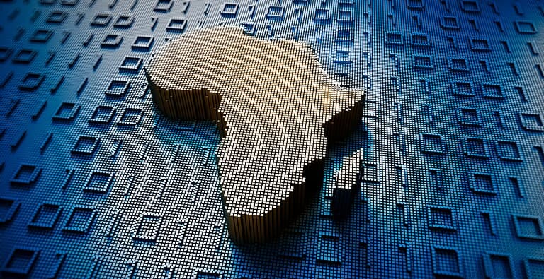 Africa digital map with coding numbers in backgound
