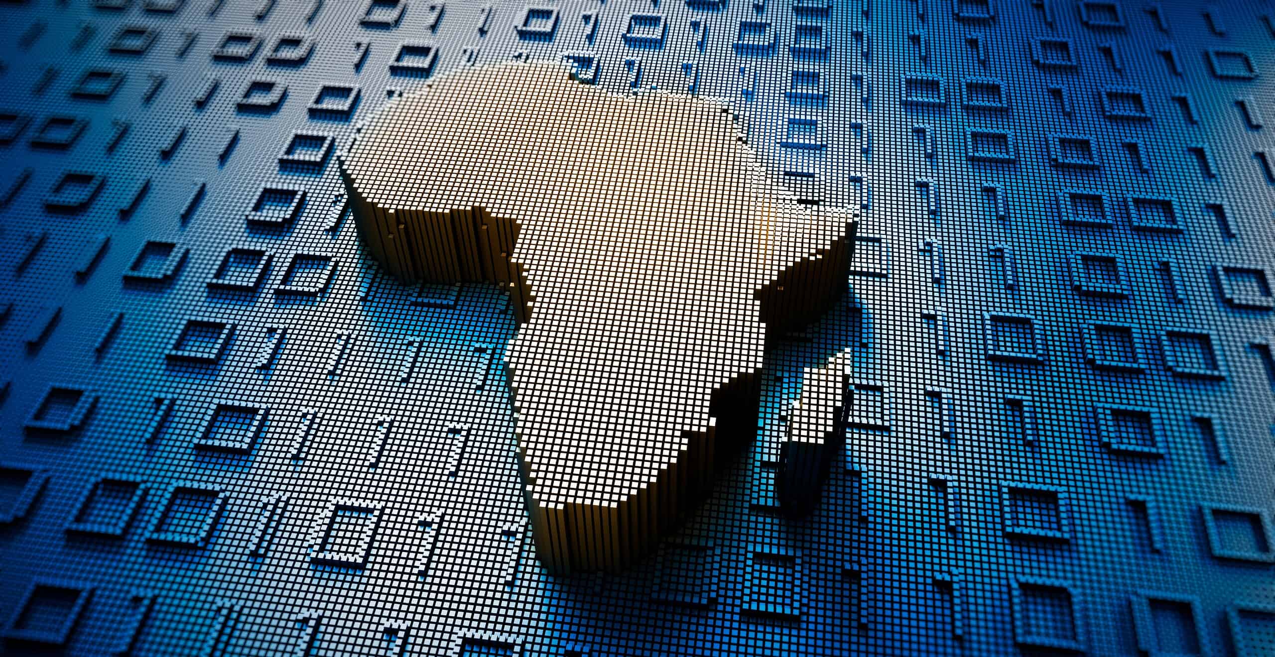Africa digital map with coding numbers in backgound