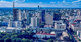 Nairobi, Kenya - April 21 2022 Nairobi City County Kenya's Capital East Africa Cityscapes Skyline skyscrapers tall modern buildings offices highrise architecture