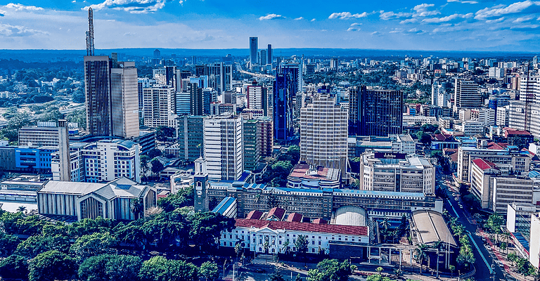 Nairobi, Kenya - April 21 2022 Nairobi City County Kenya's Capital East Africa Cityscapes Skyline skyscrapers tall modern buildings offices highrise architecture