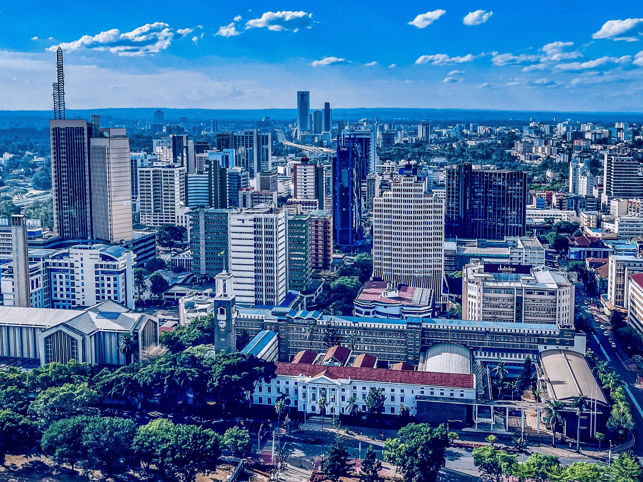 Nairobi, Kenya - April 21 2022 Nairobi City County Kenya's Capital East Africa Cityscapes Skyline skyscrapers tall modern buildings offices highrise architecture
