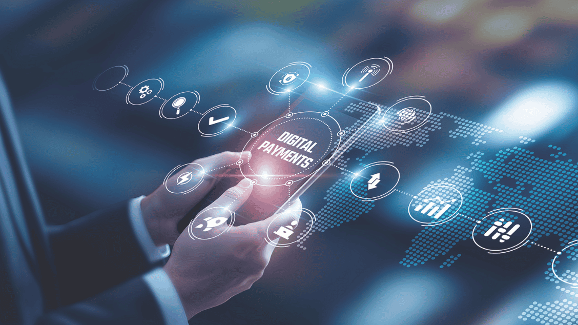 Businessman analying data Digital Payments technological and secure transaction processing systems, mobile wallet platforms, blockchain-based remittance solutions, online financial integration tools.