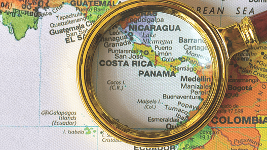 Costa Rica and Panama on a map