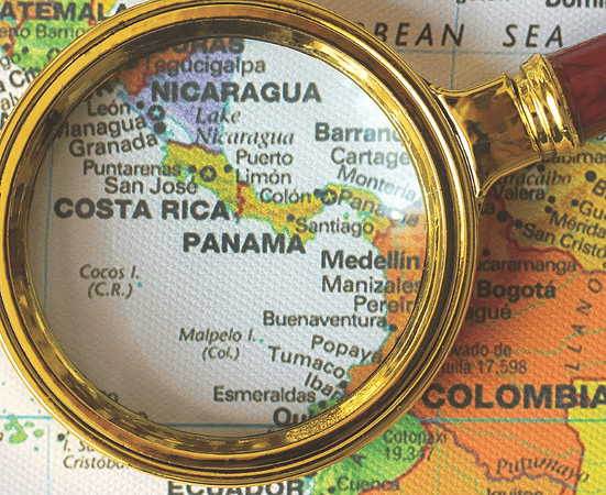 Costa Rica and Panama on a map