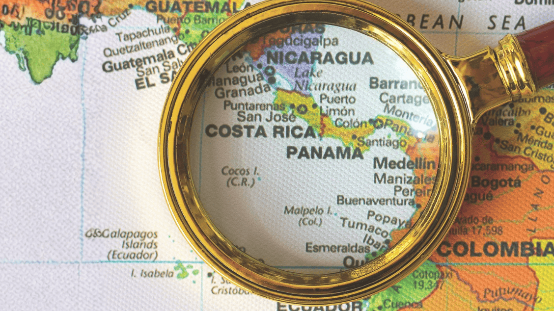 Costa Rica and Panama on a map