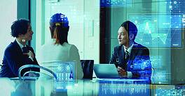 Group of business people meeting with digital technology