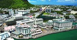 Aerial view: Waterfront of Port Louis, Mauritius island