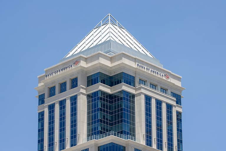 Exterior view of the Bank of America corporate headquarters building in Charlotte, North Carolina