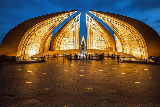 Islamabad, Pakistan - September 05, 2024: The Pakistan Monument National monument that is shaped like a petals. National museum Shakarparian Hills