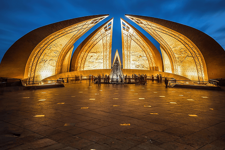 Islamabad, Pakistan - September 05, 2024: The Pakistan Monument National monument that is shaped like a petals. National museum Shakarparian Hills