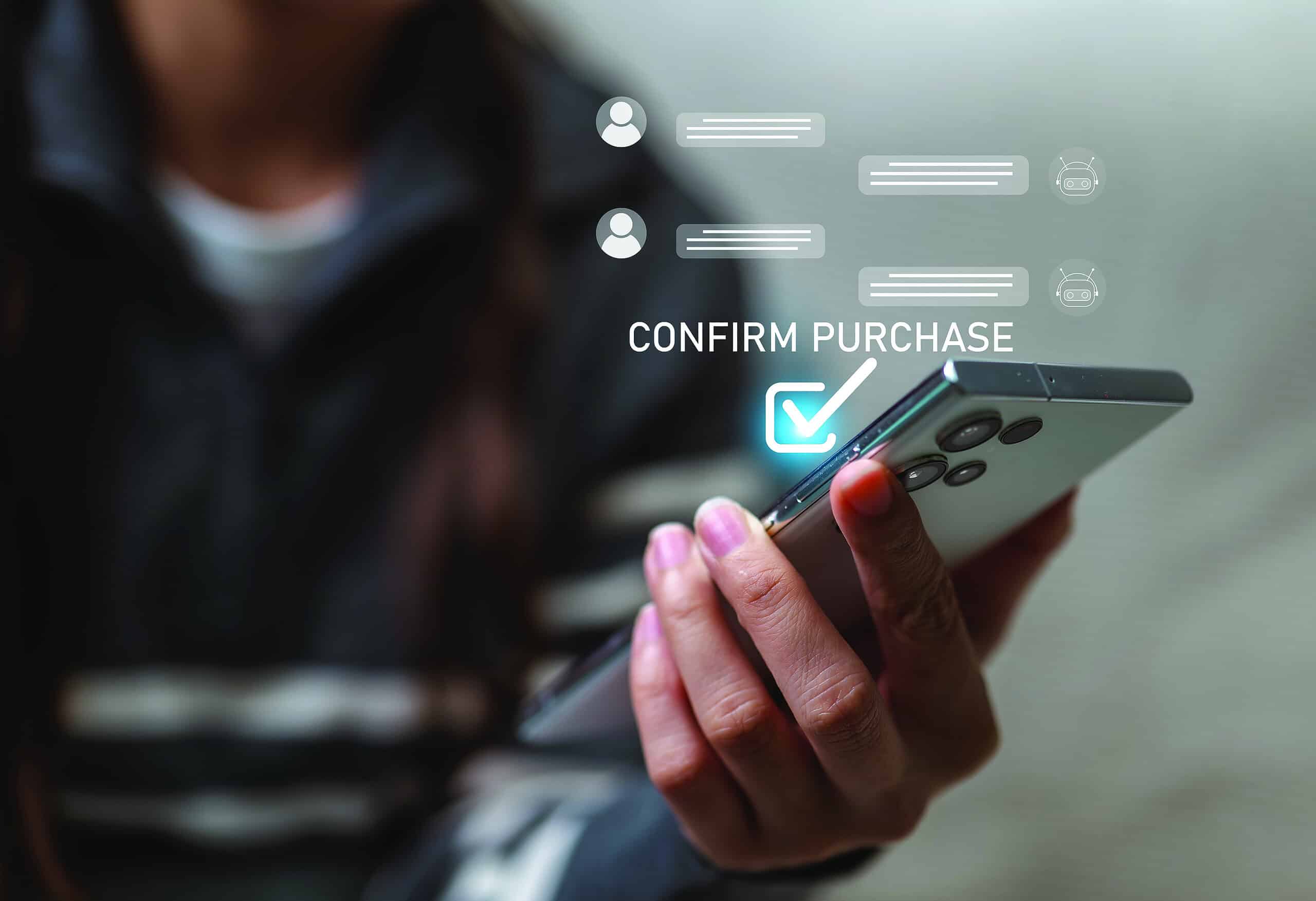 AI-assisted e-commerce concept showing smart shopping, personalized recommendations, and automated digital retail experience on modern devices.
